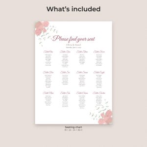Vorlage für einen Sitzplan mit Aquarellblumenmuster für Hochzeiten, bearbeitbar, 18x24 und 24x36 Zoll Bild 2