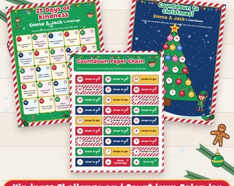 Kindness Challenge and Christmas Countdown Calendar Printable, 25 Days for Kids