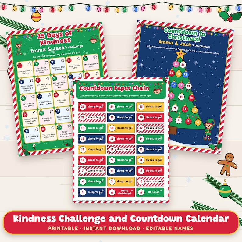 Freundlichkeits-Challenge und ausdruckbarer Weihnachtskalender, 25 Tage für Kinder Bild 1