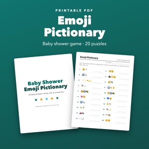 Baby Shower Emoji Pictionary Game Printable, 20 Puzzles with Answer Key image 1