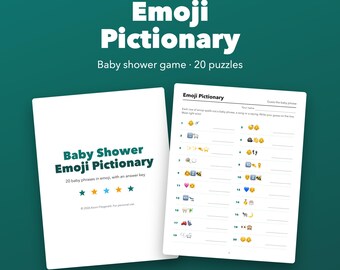 Babyshower-emoji-spel, utskrivbart, 20 pussel med facit