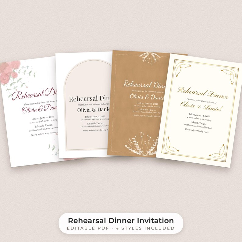 Rehearsal Dinner Invitation Template, Editable PDF in 4 Elegant Styles image 1