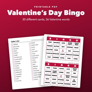 Bingo imprimible de San Valentín para niños y fiestas escolares, 30 tarjetas. imagen 1