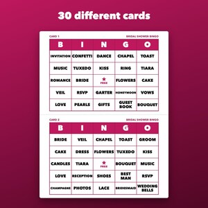 Bridal Shower Bingo Printable Game, 30 Different Cards image 2