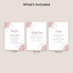 Watercolor Floral Wedding Invitation Suite Template, Editable Reply and Details Cards image 2
