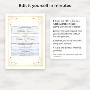 Paquete de plantillas clásicas doradas para bodas, invitación editable, menú, plano de mesas, letreros imagen 3