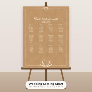 Rustic Kraft Wedding Seating Chart Template, Editable 18x24 and 24x36 Sign image 1