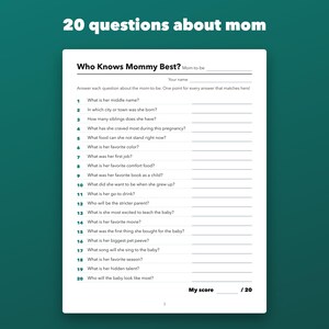 Who Knows Mommy Best Baby Shower Game Printable, Fillable Mom to Be Quiz image 2