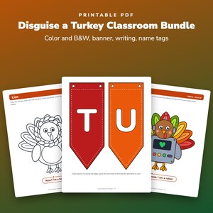 Turkey Disguise Classroom Bundle, 36 Costumes in Color and B&W, Bulletin Board Banner image 1