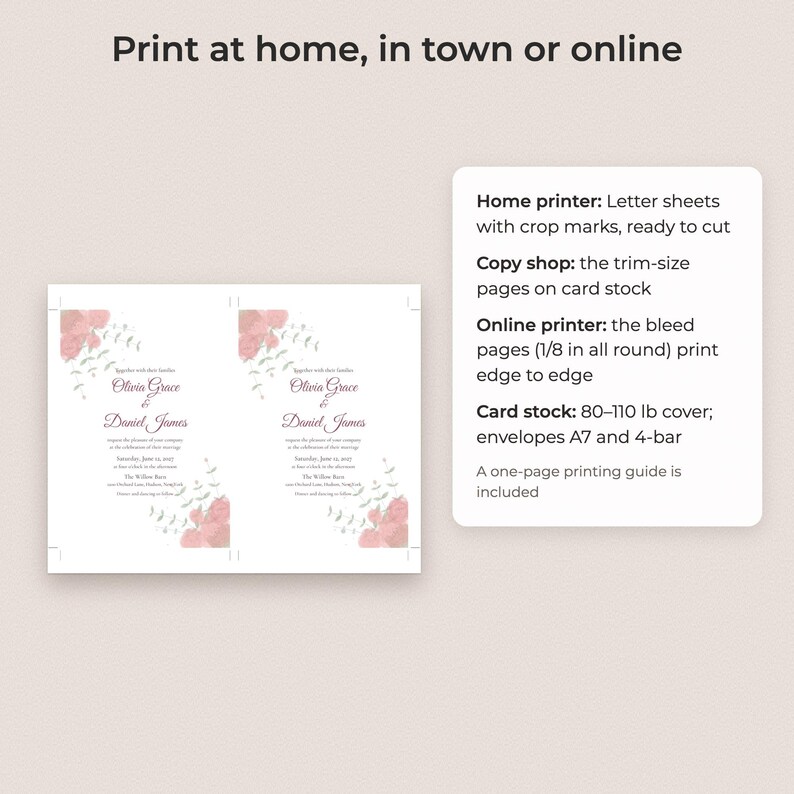 Watercolor Floral Wedding Invitation Suite Template, Editable Reply and Details Cards image 4