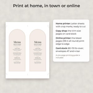 Moderne, minimalistische Hochzeitsmenü-Vorlage, bearbeitbares PDF in den Formaten 4x9 und 5x7 Bild 4