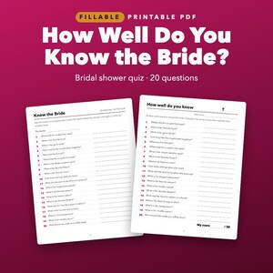 How Well Do You Know the Bride Game Printable, Fillable Bridal Shower Quiz image 1