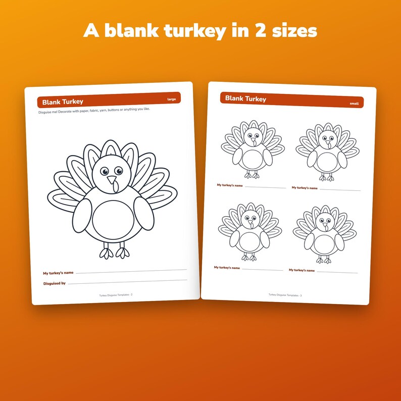 Turkey Disguise Template Printable, 2 Blank Sizes, 6 Costumes, Thanksgiving School Craft image 2