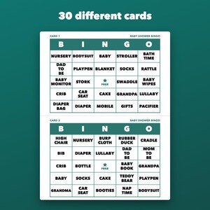 Baby Shower Bingo Printable Game, Gender Neutral, 30 Different Cards zdjęcie 2