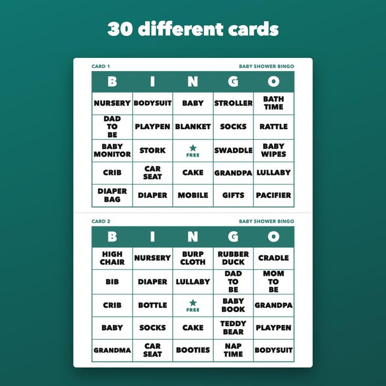 Baby Shower Bingo Printable Game, Gender Neutral, 30 Different Cards zdjęcie 2