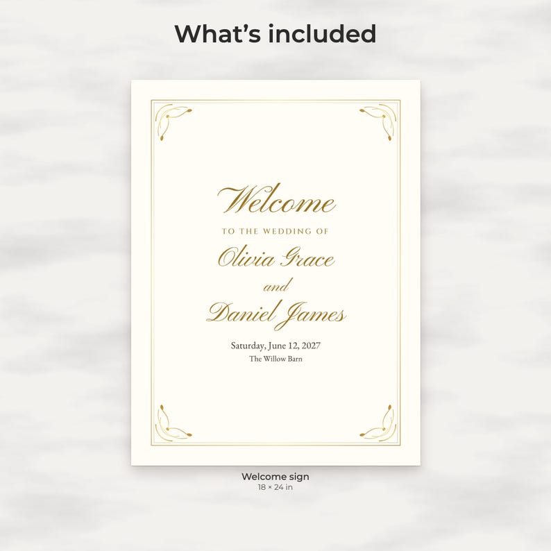 Classic Gold Wedding Welcome Sign Template, Editable 18x24 PDF Poster image 2