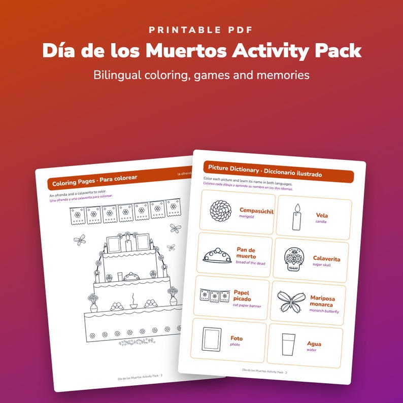 Día de los Muertos Activities, Bilingual Day of the Dead Coloring Pages and Trivia image 1