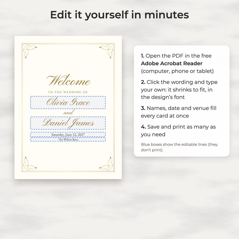 Classic Gold Wedding Welcome Sign Template, Editable 18x24 PDF Poster image 3