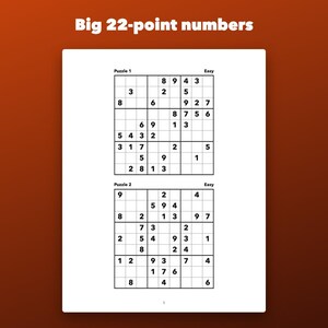 Sudoku imprimible en letra grande para personas mayores, 120 rompecabezas de dificultad fácil a difícil. imagen 2