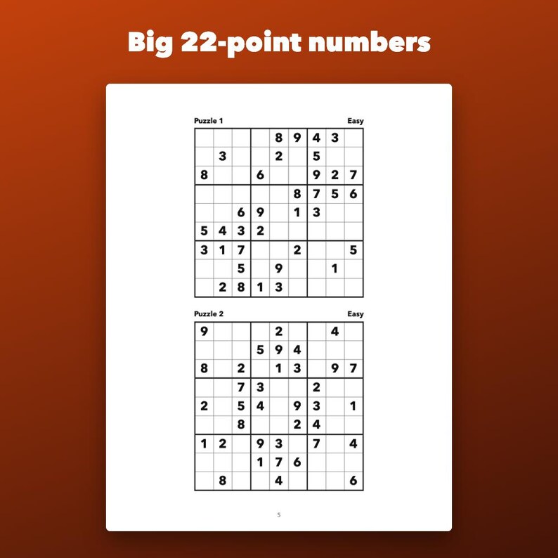 Sudoku imprimible en letra grande para personas mayores, 120 rompecabezas de dificultad fácil a difícil. imagen 2