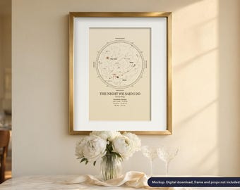 Mapa estelar personalizado para casamento, céu noturno na data do seu casamento, presente de aniversário (download digital)
