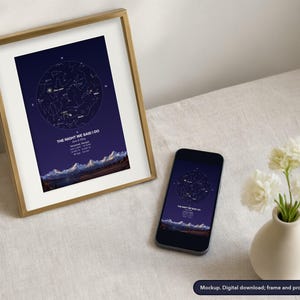 Star map print in a framed room scene, example design (mockup)