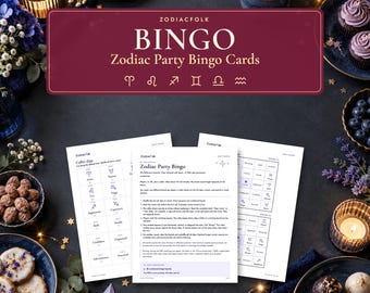 Tarjetas de bingo del zodiaco para imprimir, 30 tableros únicos para fiestas de astrología, en formato PDF tamaño carta y A4.