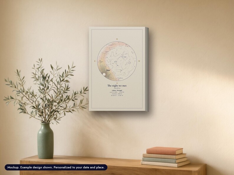 Canvas star map print, Cream Atlas look, 12 x 18 in, example design (mockup)