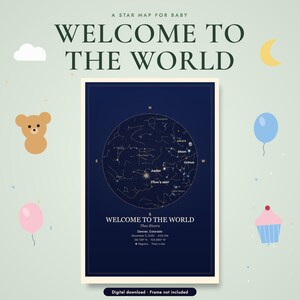 Star map poster, example design with names, date and place (digital download)