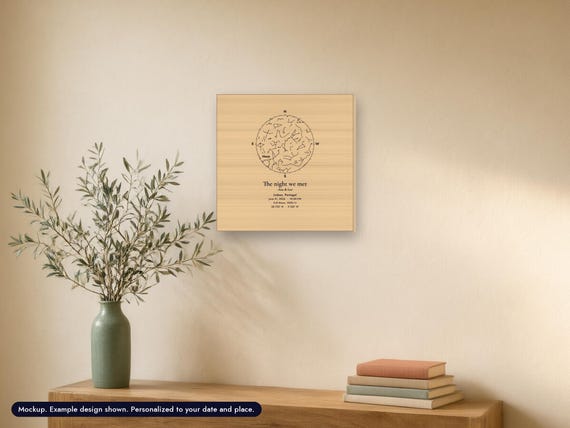 Personalized Star Map Wood Print, Night Sky by Date and Place, Anniversary or Wedding Gift, 12x12 Birch Wood Wall Art