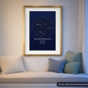 Star map print in a framed scene, example design (mockup)