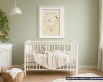 Individuelle Sternenkarte für Babys, Druck „Die Nacht deiner Geburt“, personalisierte Wanddekoration fürs Kinderzimmer (digitaler Download)