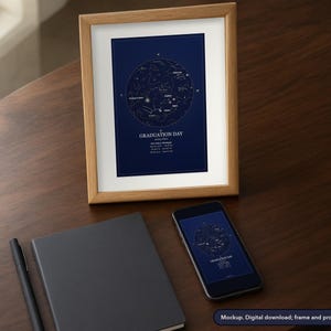 Star map print in a framed room scene, example design (mockup)
