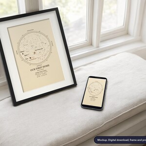 Star map print in a framed room scene, example design (mockup)