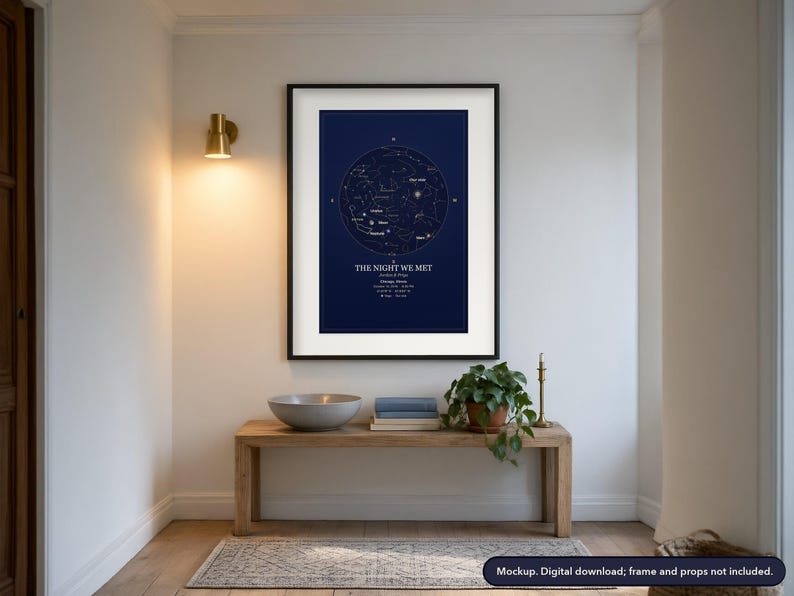Star map print in a framed scene, example design (mockup)
