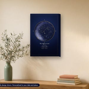 Canvas star map print, Midnight Atlas look, 12 x 18 in, example design (mockup)