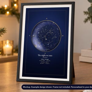 Landscape view of the star map poster mockup in a holiday setting. Frame not included.