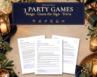 Pacote de Jogos para Festa do Zodíaco, 3 Kits para Imprimir: Bingo, Adivinhe o Signo, Perguntas e Respostas, Carta e PDF A4