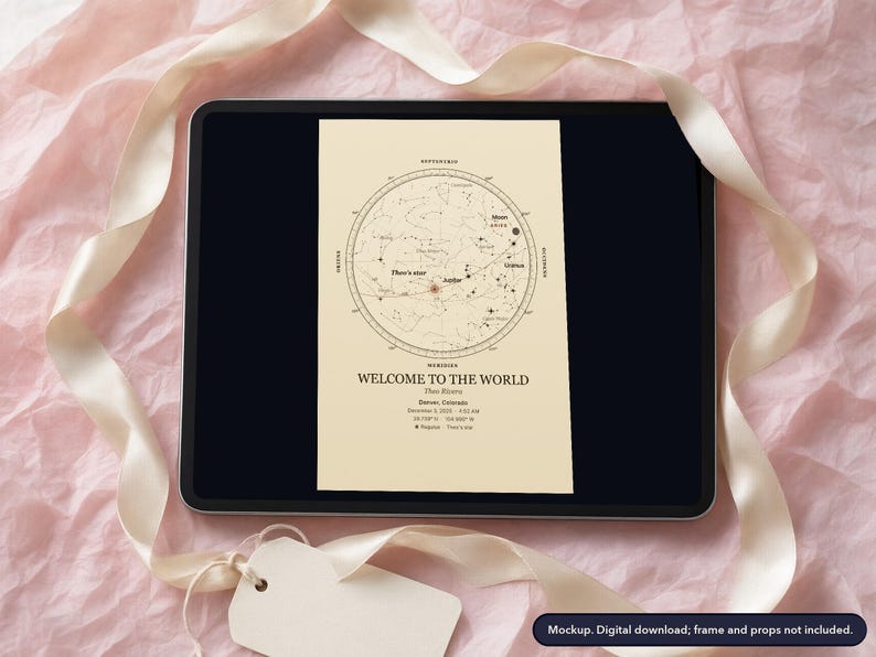 Star map print, example design (mockup)