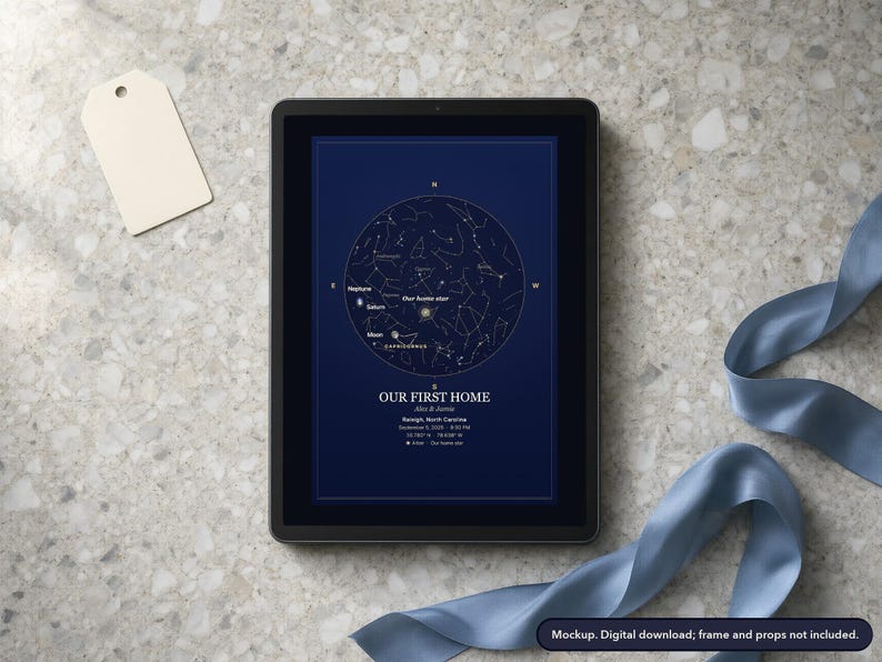 Star map print, example design (mockup)