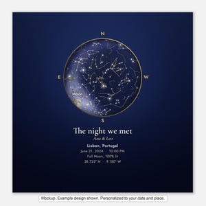 Aluminum star map print, unframed, example design with a date, place and names (mockup)