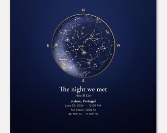 Metal Star Map Print on Aluminum, 6th Anniversary Gift | Your Date and Place in the Night Sky