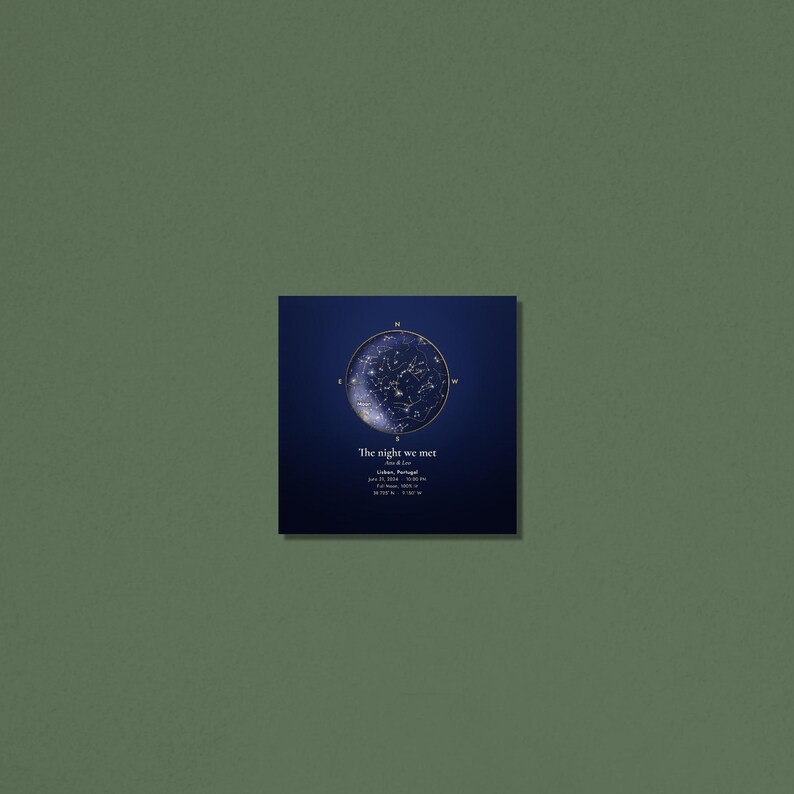 Aluminum star map print on a green wall (digitally created room)