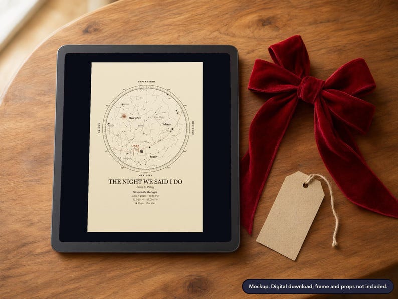 Star map print, example design (mockup)