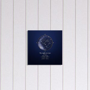 Aluminum star map print in a bedroom scene (digitally created room)