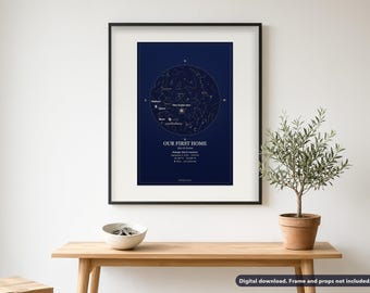 Individuell gestaltete Sternenkarte für das neue Zuhause, Der Himmel am Tag des Einzugs, Einzugsgeschenk (Digitaler Download)