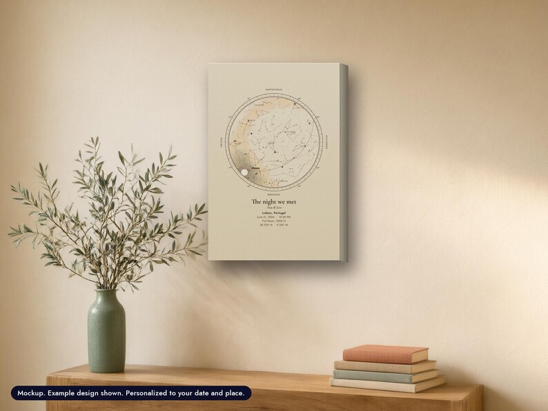 Canvas star map print, Celestial Plate look, 12 x 18 in, example design (mockup) Props not included.