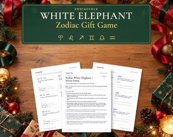 Juego imprimible de regalo del Elefante Blanco del Zodiaco, 12 etiquetas de regalo, Adivina de quién es el regalo, PDF tamaño Carta y A4
