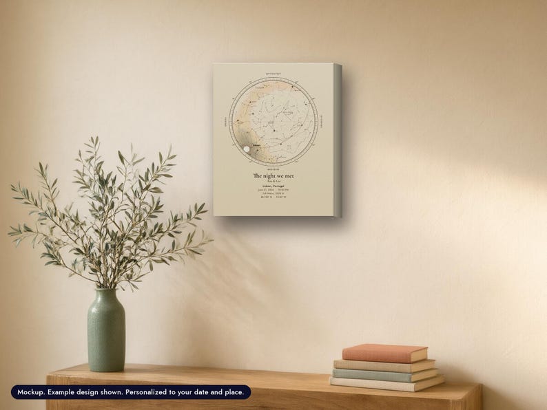 Canvas star map print, Celestial Plate look, 11 x 14 in, example design (mockup) Props not included.