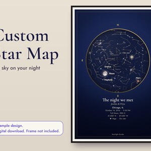 Custom star map example design, the night we met, with names, date and place. Digital download; frame not included.